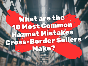 Blurred warehouse aisle with red swashes and hazard stripes, text asks: What are the 10 Most Common Hazmat Mistakes?