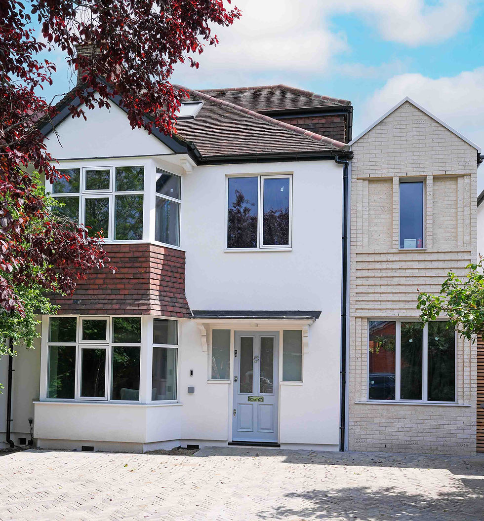Front view of a modern two-story house with Heritage Portland Stone Bricks