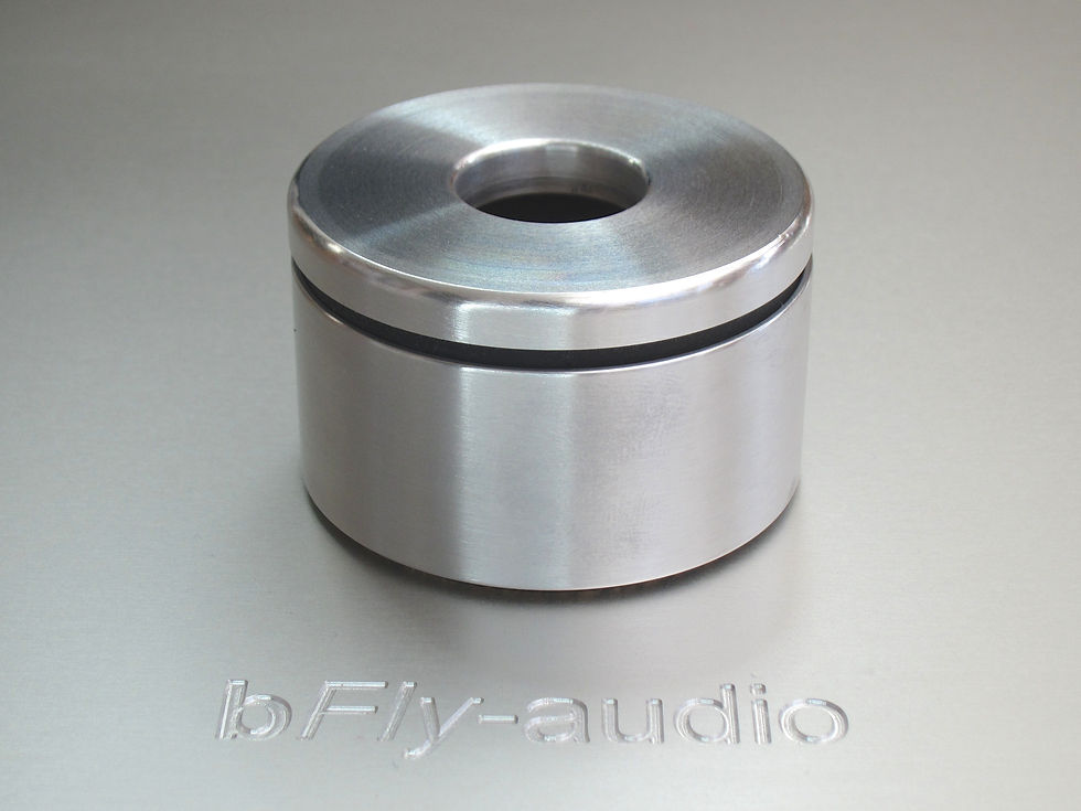Thumbnail: bFly Audio STAGE isolation foot with a central hole for enhanced stability.