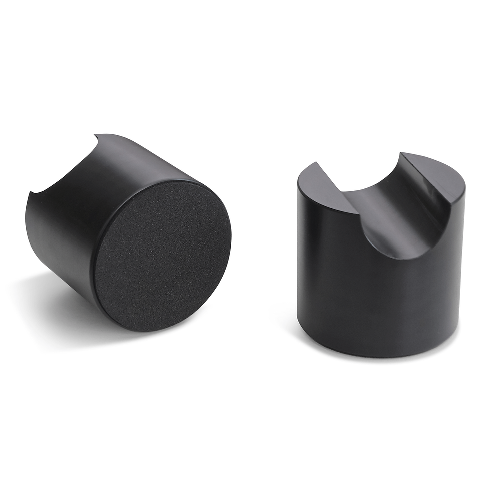 Thumbnail: Close-up of two bFly Audio Tower cable supports in black and white.