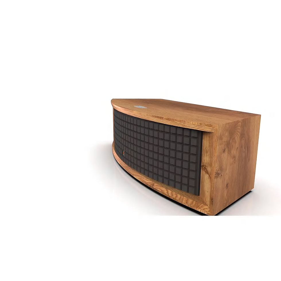 Thumbnail: Elegant curved design of JBL L75MS in walnut finish with a black grille, blending modern and classic styles.