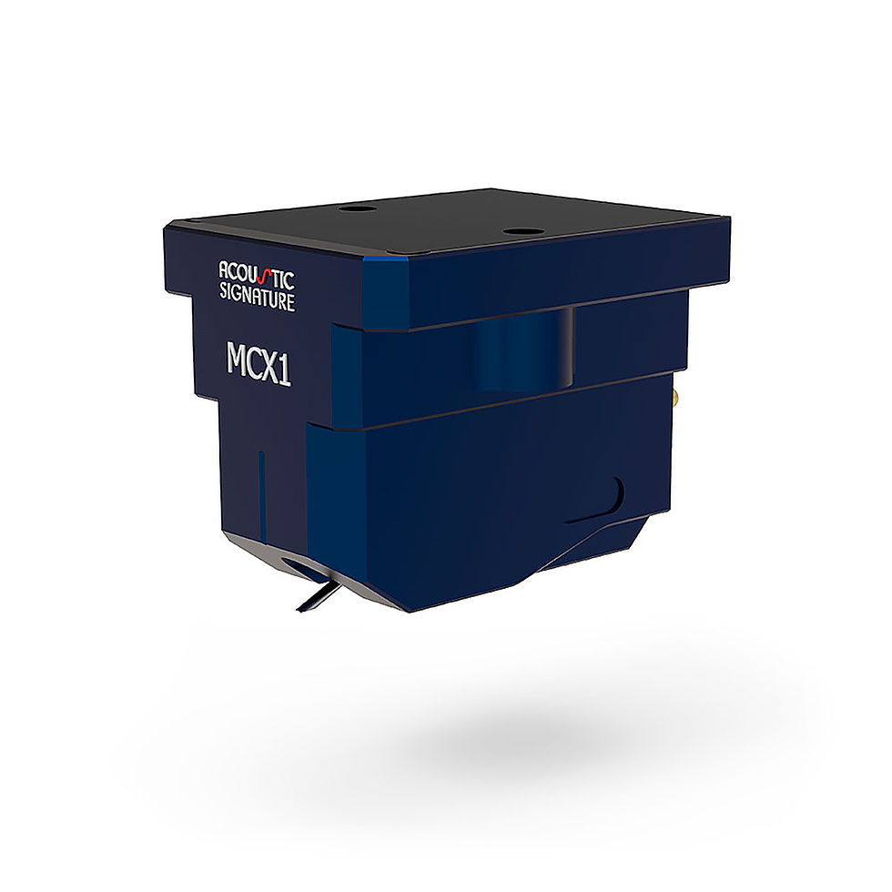 Acoustic Signature MCX1 MC Cartridge in navy blue with precision elliptical stylus for superior tracking.