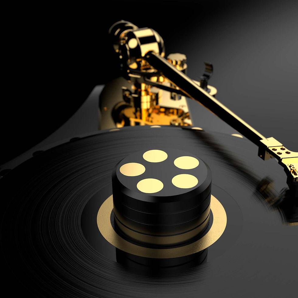 Thumbnail: Acoustic Signature Load-S in black on a turntable, enhancing sound quality by stabilising vinyl records during play.