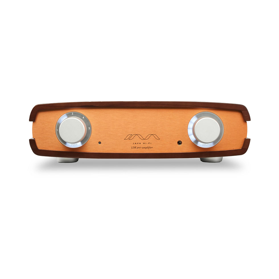 Front view of the Java Single Shot LDR Pre-Amplifier highlighting the input selector and volume control knobs.