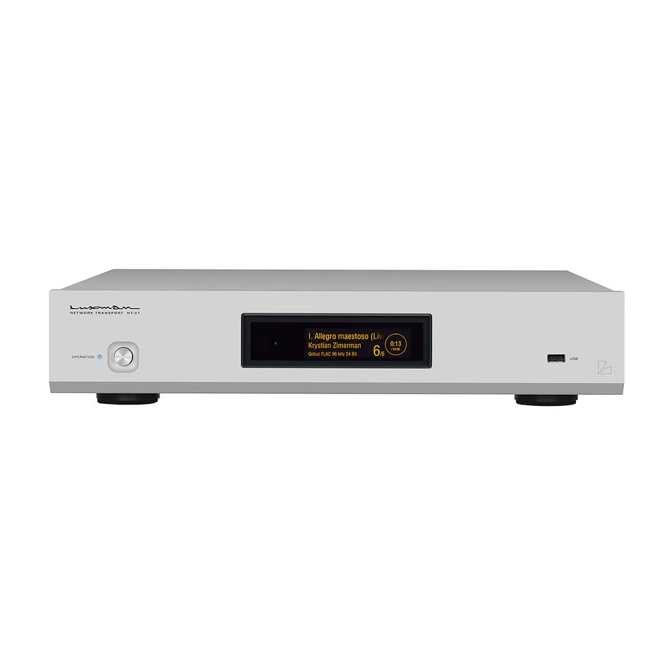 Front view of the Luxman NT-07 network transport with high-definition organic EL display.