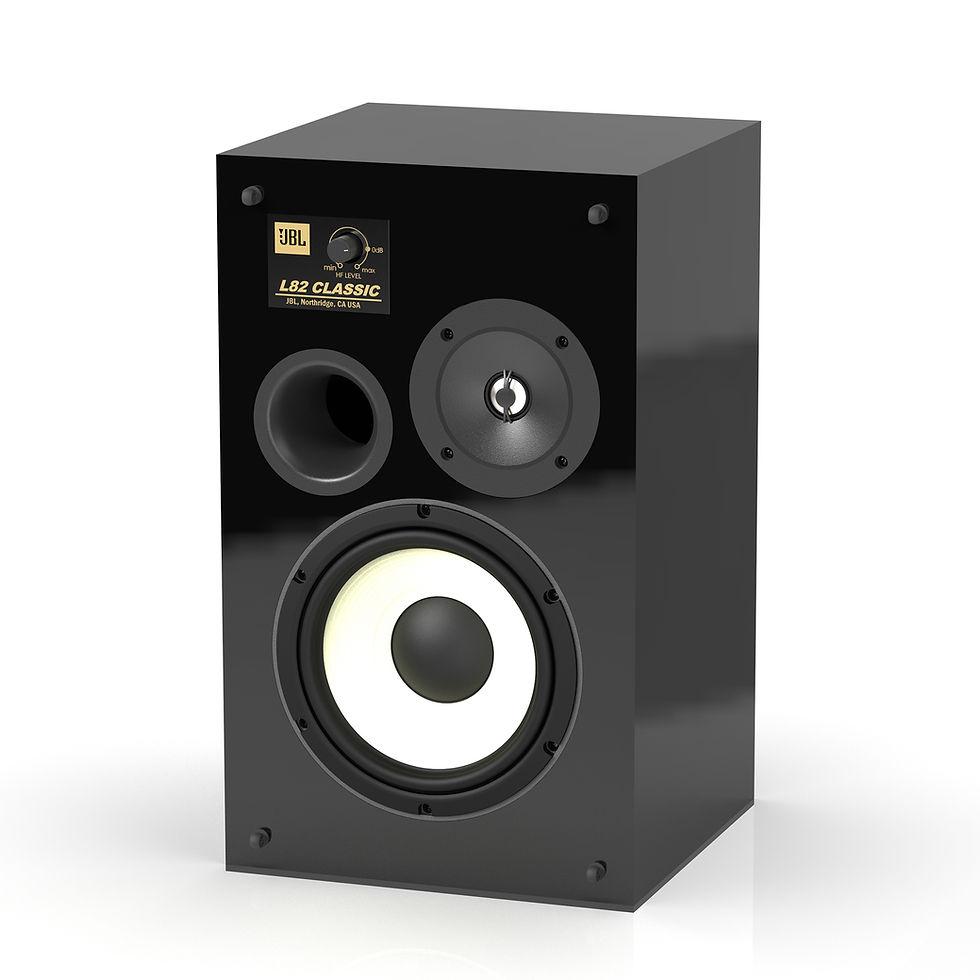 JBL L82 Classic Bookshelf Speaker in black, showcasing front view with 8-inch woofer and titanium dome tweeter.