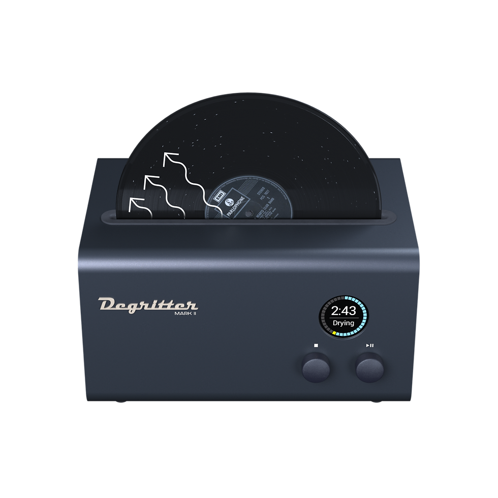Thumbnail: Degritter MARK II ultrasonic cleaner during the drying cycle, with water droplets illustrated.