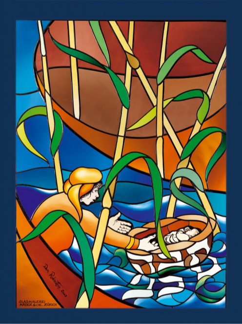 Mosche Rabbenu als Baby im Schilfkorb im Nil (Exodus 2,1-10)