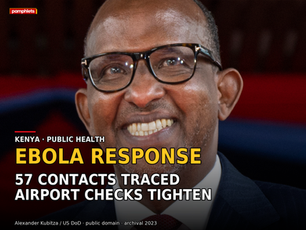 Archival September 2023 portrait of Kenya Health Minister Aden Duale by US Defense Department photographer Alexander Kubitza, public domain; Pamphlets locked-V7 headline card. Not a photograph of an Ebola patient.