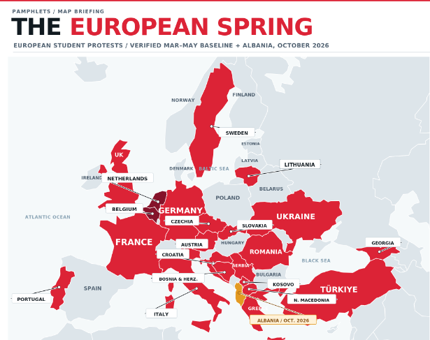 The European Spring: Pamphlets map of student protests, March–May 2026…