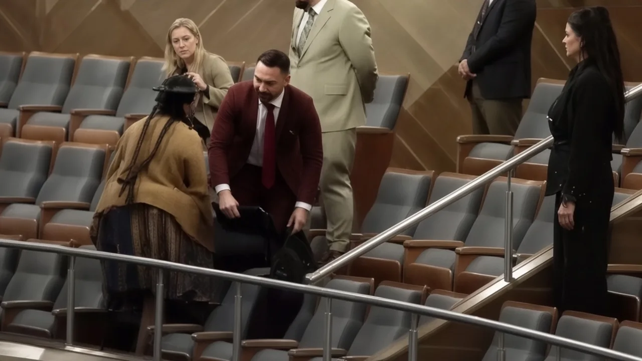 Senator Ana María Crispín confronts a U.S. Embassy representative inside Bolivia's Legislative Assembly; photo by FmBolivia