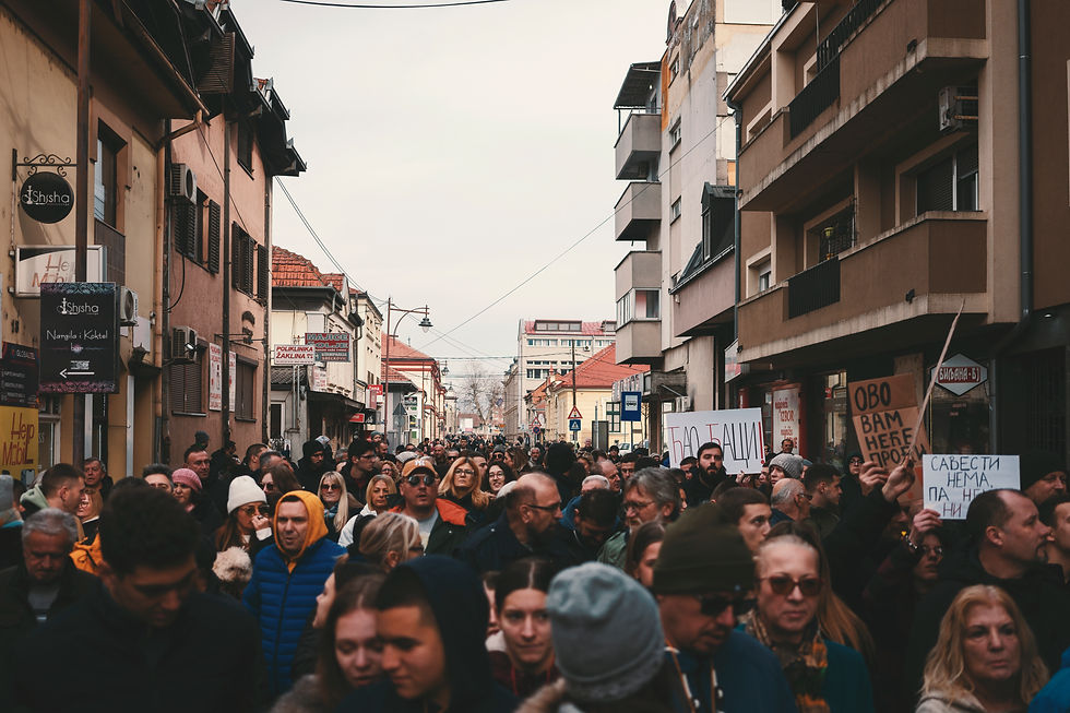 Crowds march during Serbia’s anti-corruption protests in Čačak on January 26, 2025.