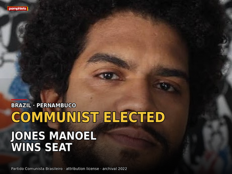 Pamphlets V7 hero card using an archival Partido Comunista Brasileiro photograph of Jones Manoel.