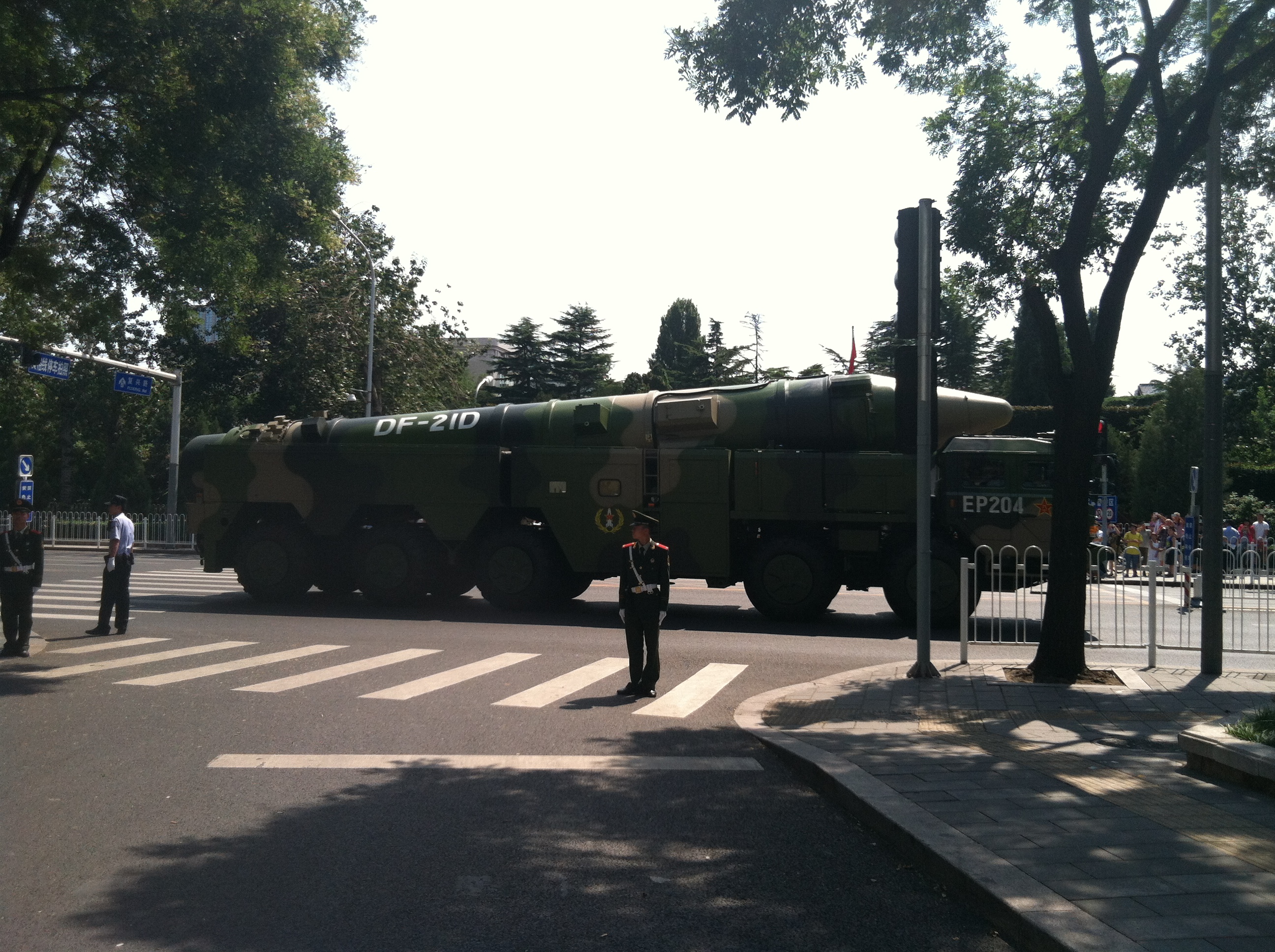 Chinese DF-21D ballistic missiles displayed after the 2015 Beijing Victory Day parade; illustrative of a missile family cited by analysts, not a Saudi weapon.