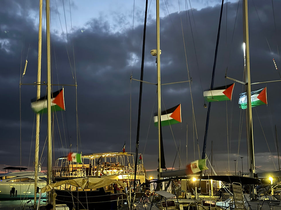 Global Sumud Flotilla vessels preparing in Siracusa, Sicily, on September 3, 2025. Archival photograph, not an image of the October 2026 Italian investigation.