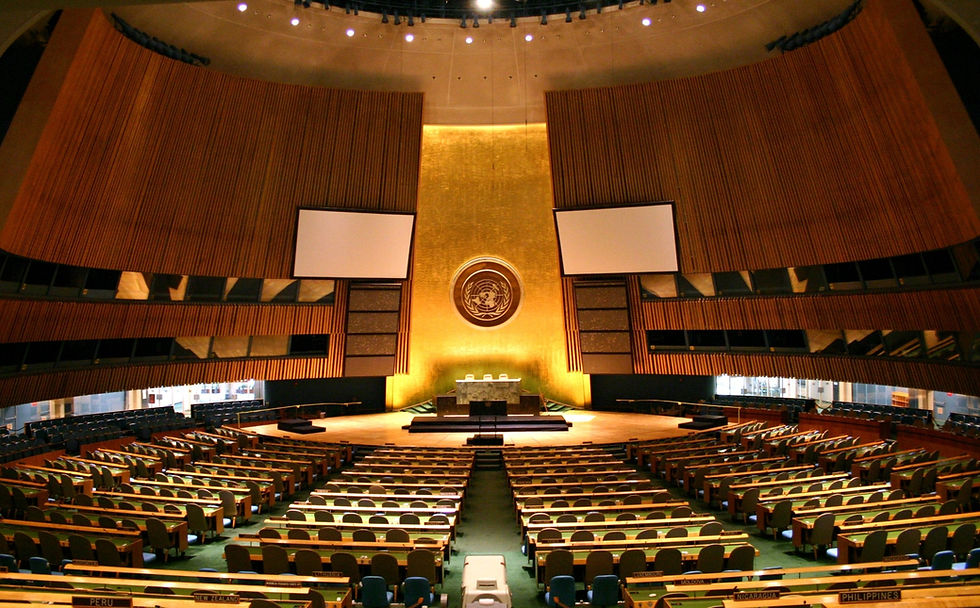 United Nations General Assembly hall. Wikimedia Commons.