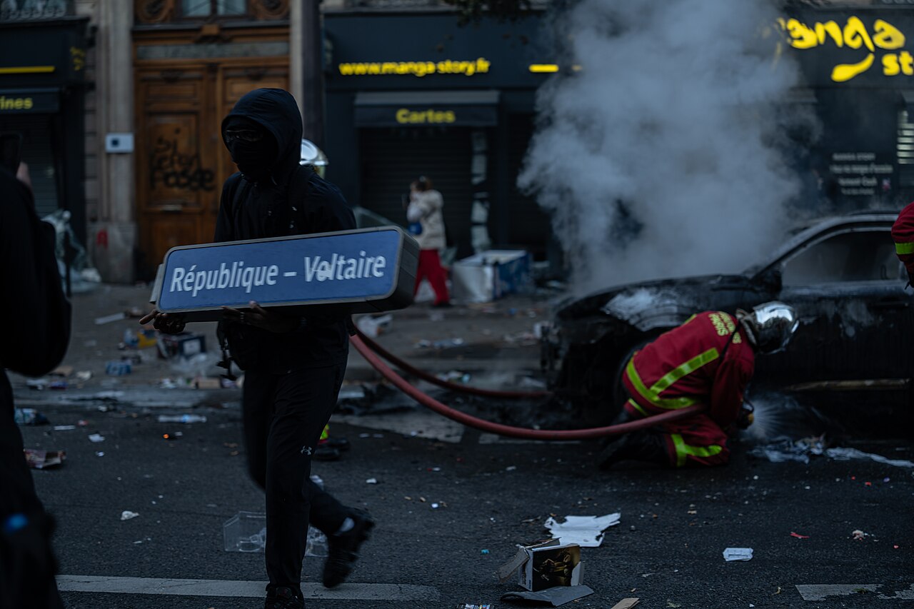 Archive photograph of protests near Place de la République in Paris on October 17, 2026