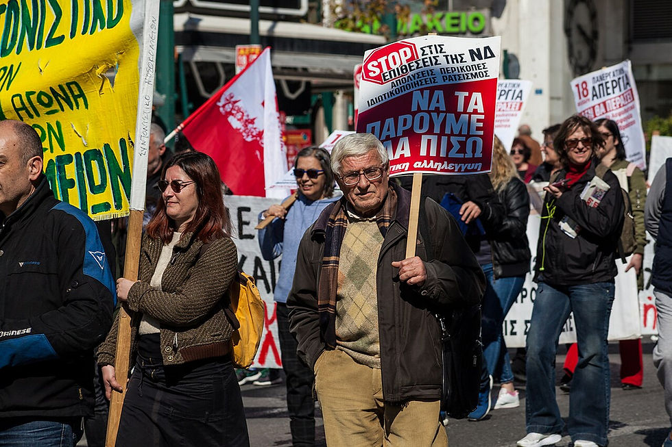 Archival photograph of a national general strike in Athens on 18 February 2020. Photo: Tadeáš Bednarz, CC BY-SA 4.0.