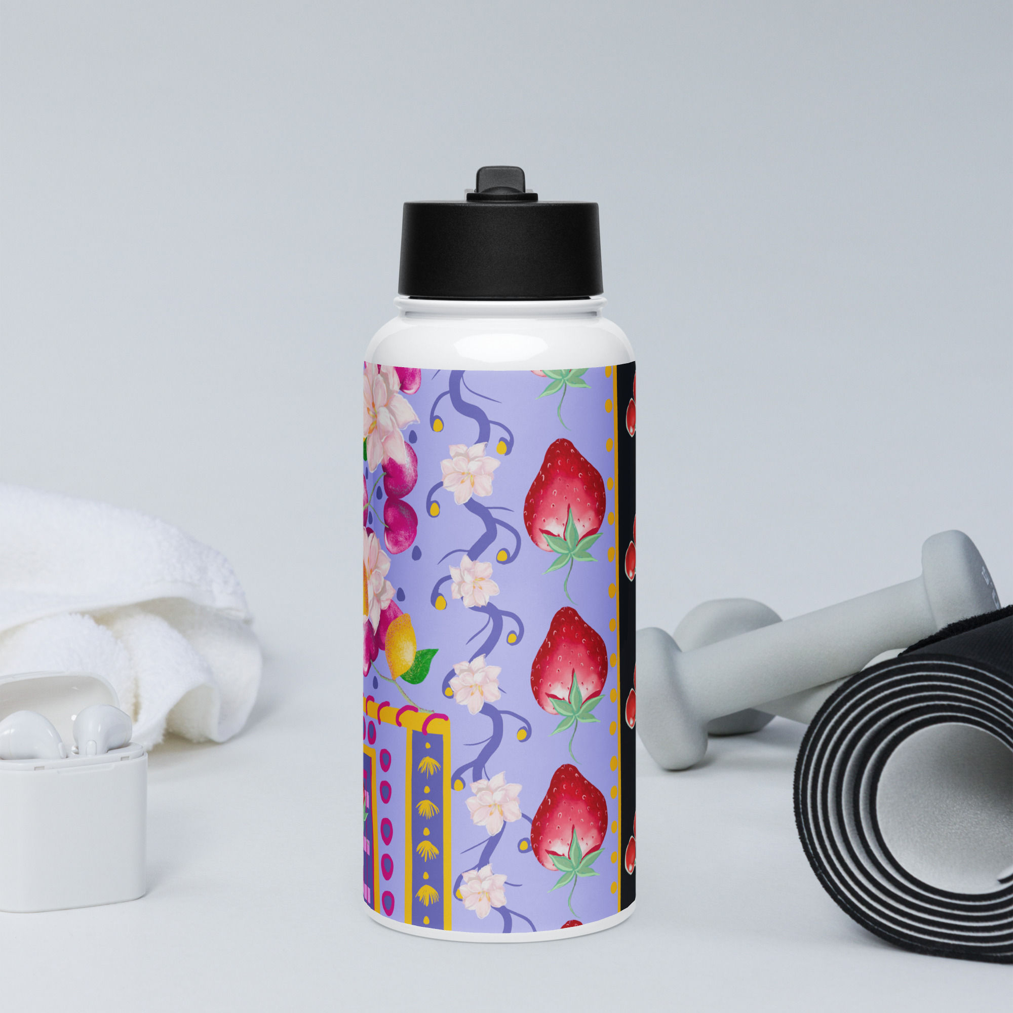 Stainless steel water bottle with a straw lid