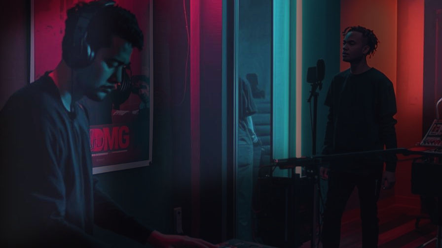 Créez moi une image réelle avec le thème d'une entreprise de production musicale , avec un