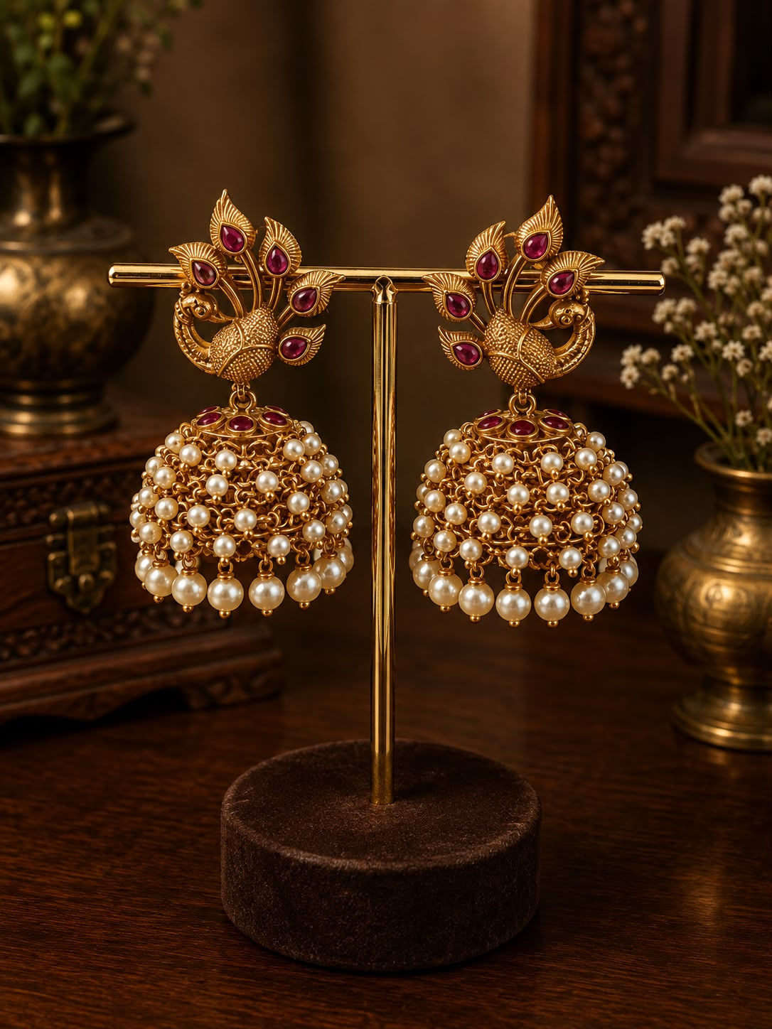 Regal Peacock Ruby Pearl Jhumkha