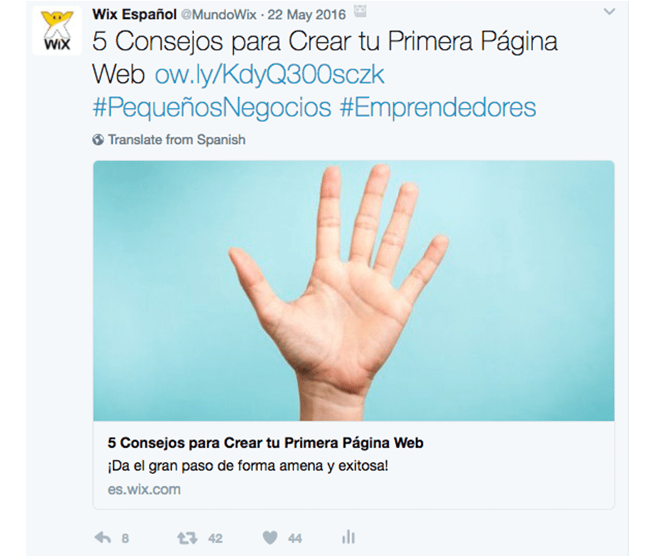 Publicación Twitter Ejemplo