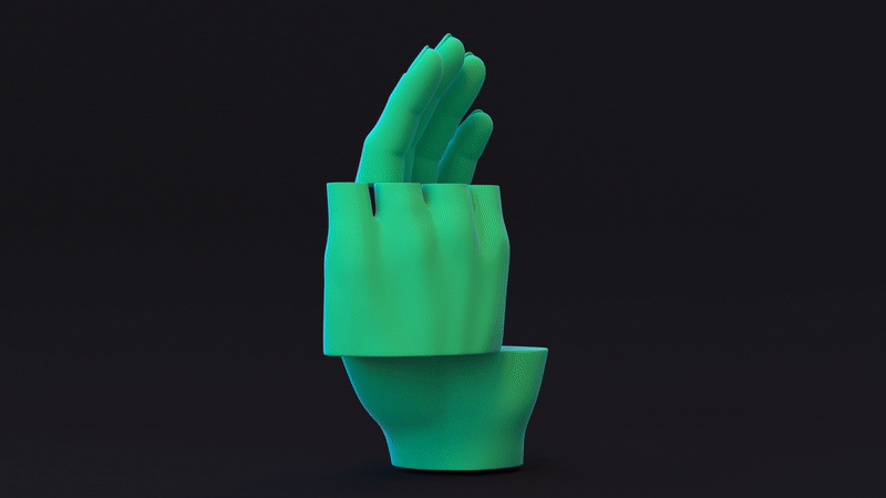 GIF of green 3D spinning hand