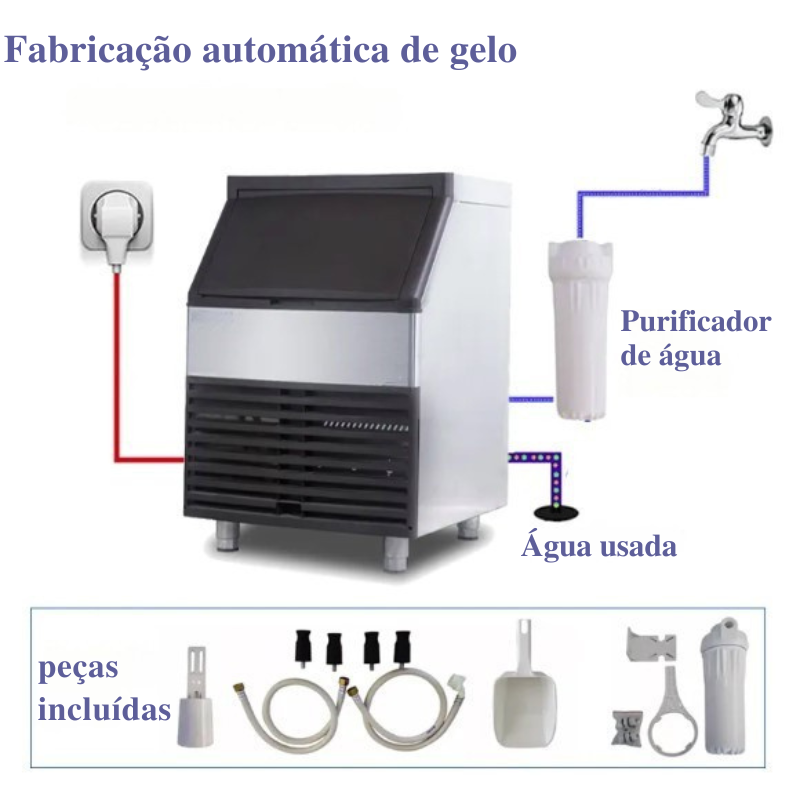Miniatura: Máquina Gelo Mini 9x9cm Industrial 200kg Cubo Inox Filtro