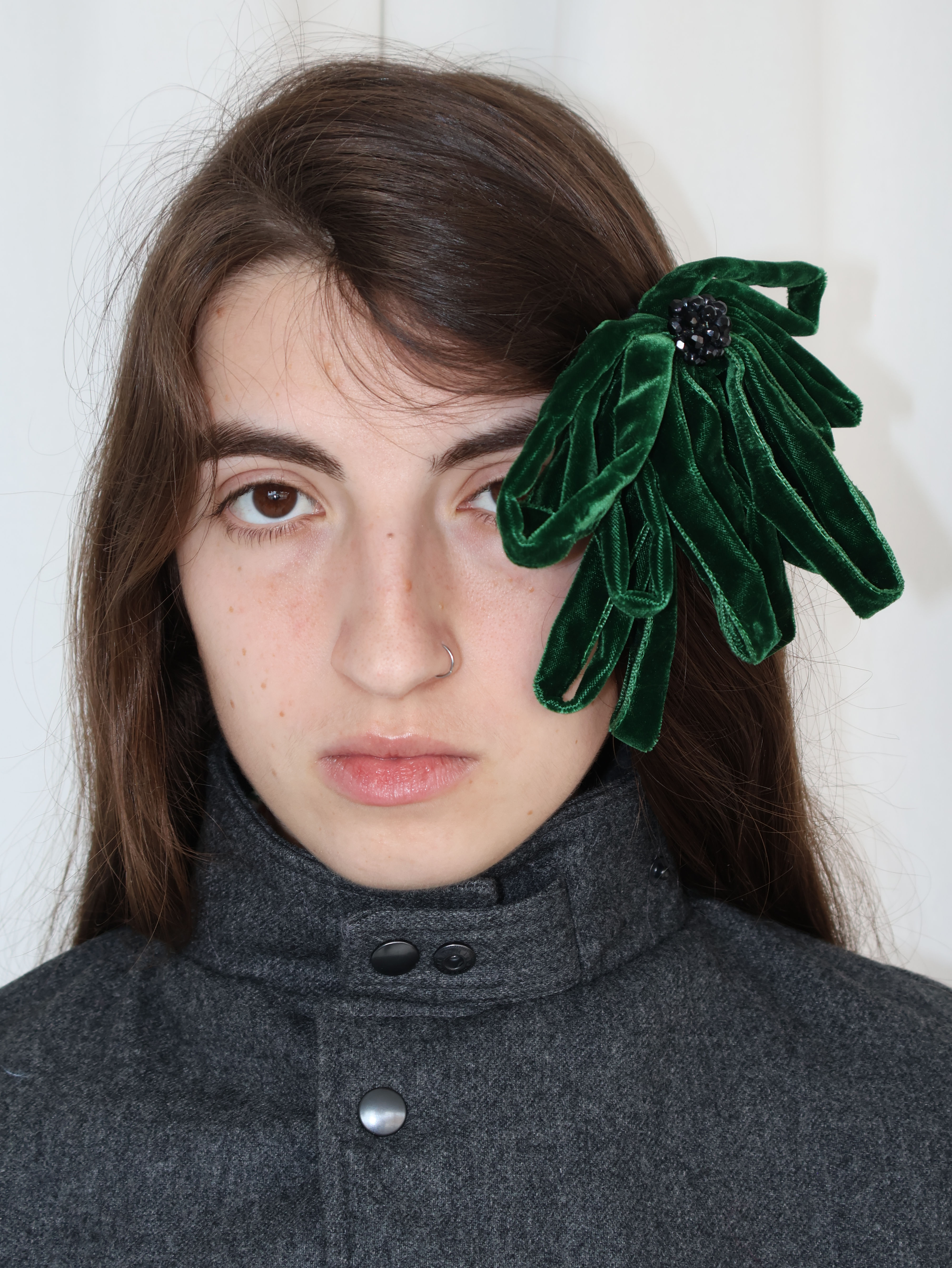 Green Velvet Bow Hair Comb