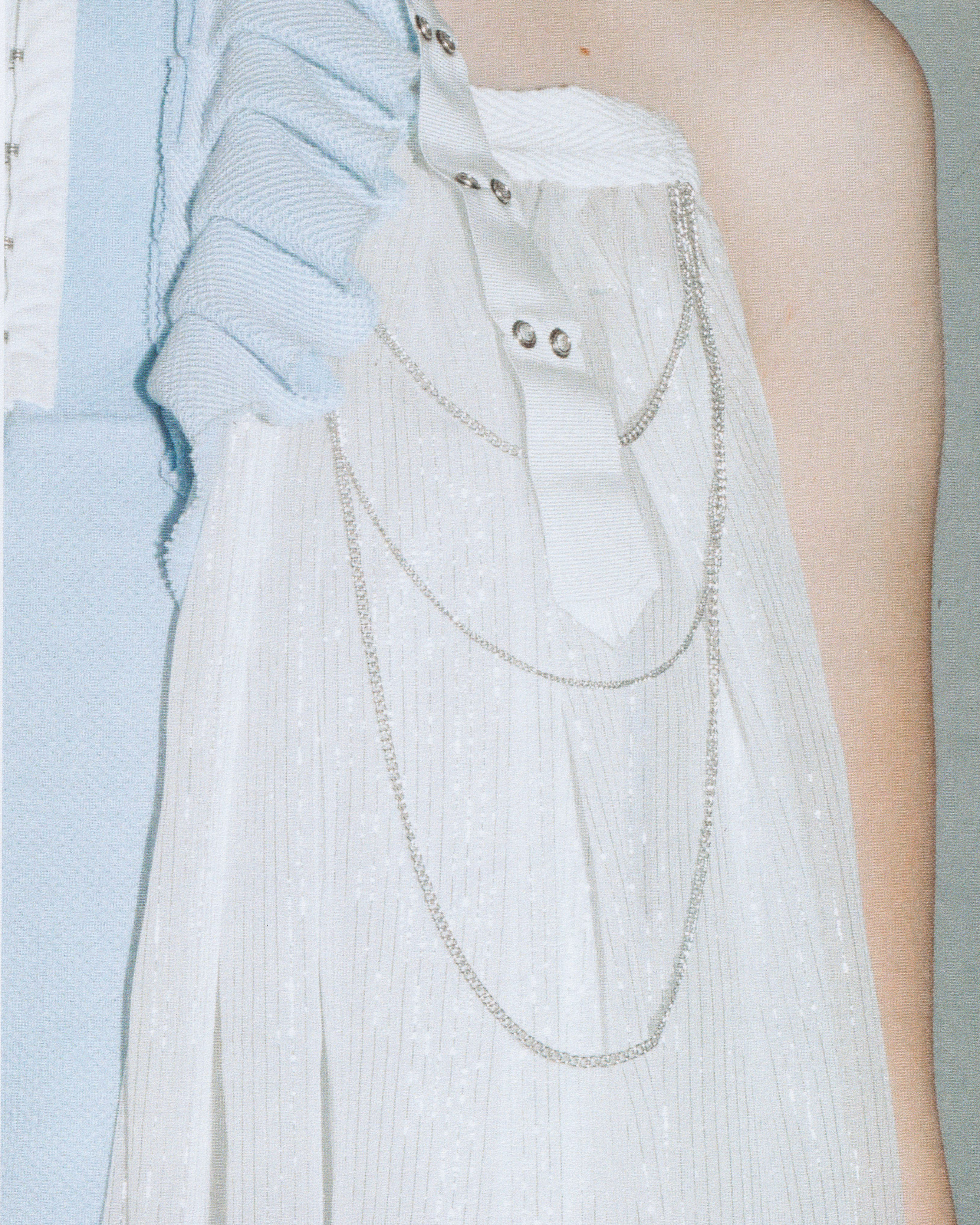 Long Sparkling White Silk Brooch