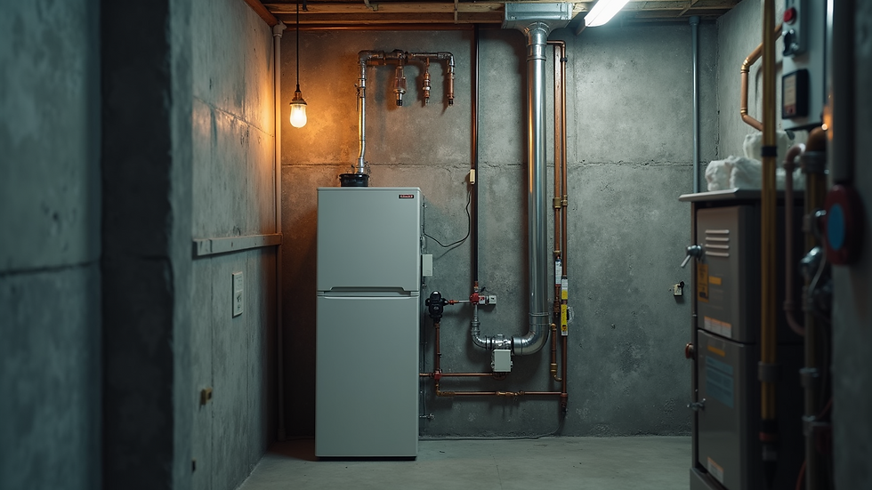 High angle view of a well-maintained heating system in a utility room