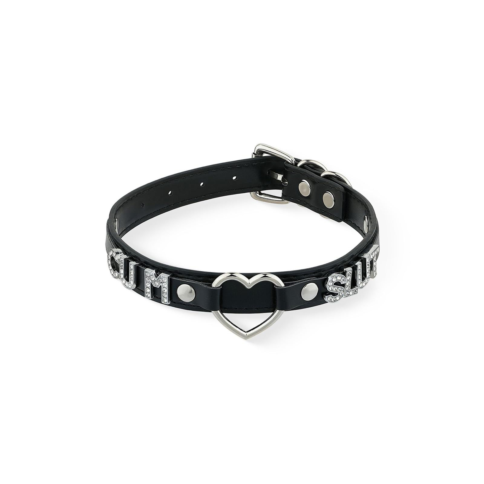 ADEMISHIA Black Heart O-ring Letter Choker Necklace For Women Punk Handmade PU L