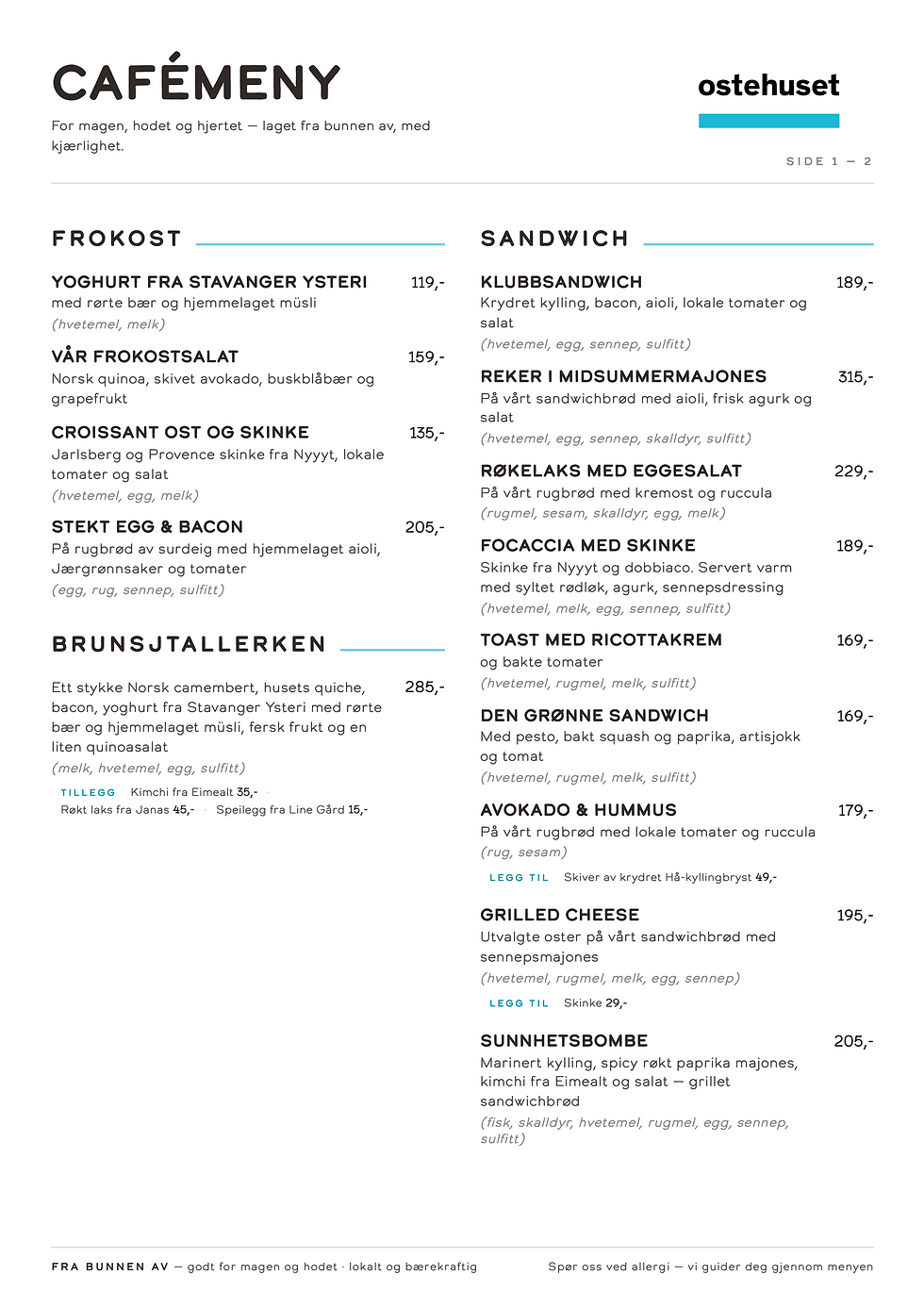 Ostehuset — Cafémeny