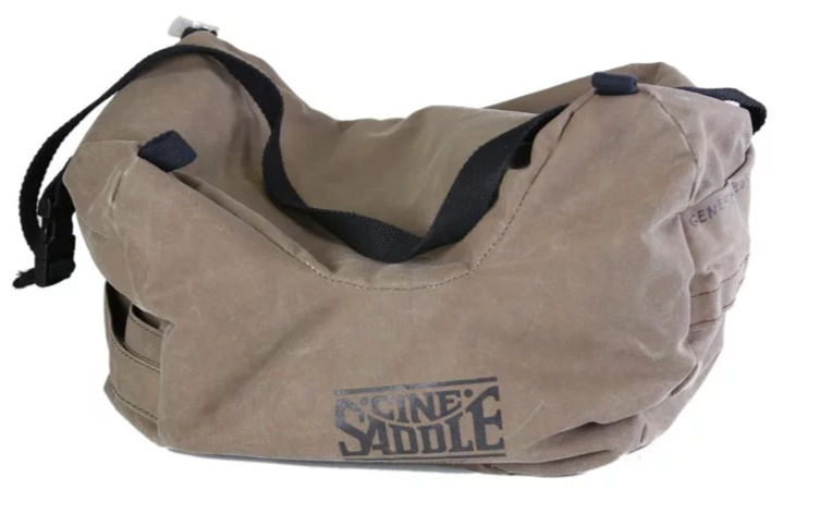 Cinekinetic Saddle Bag, a practical accessory for stabilizing camera equipment and accessories on film sets and locations.