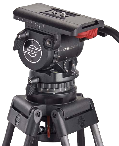 Sachtler DV10 fluid head tripod system, designed for smooth and precise camera movements in professional video production.