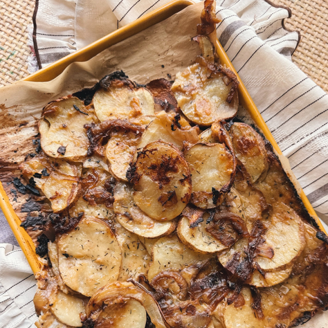 Caramelized Onion Sheet Pan Scalloped Potatoes
