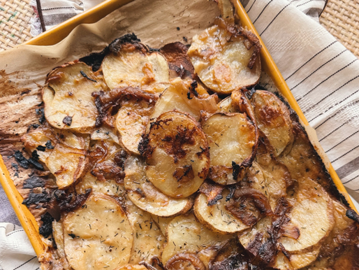 Caramelized Onion Sheet Pan Scalloped Potatoes