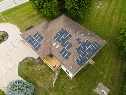 aerial view of roof mount solar array