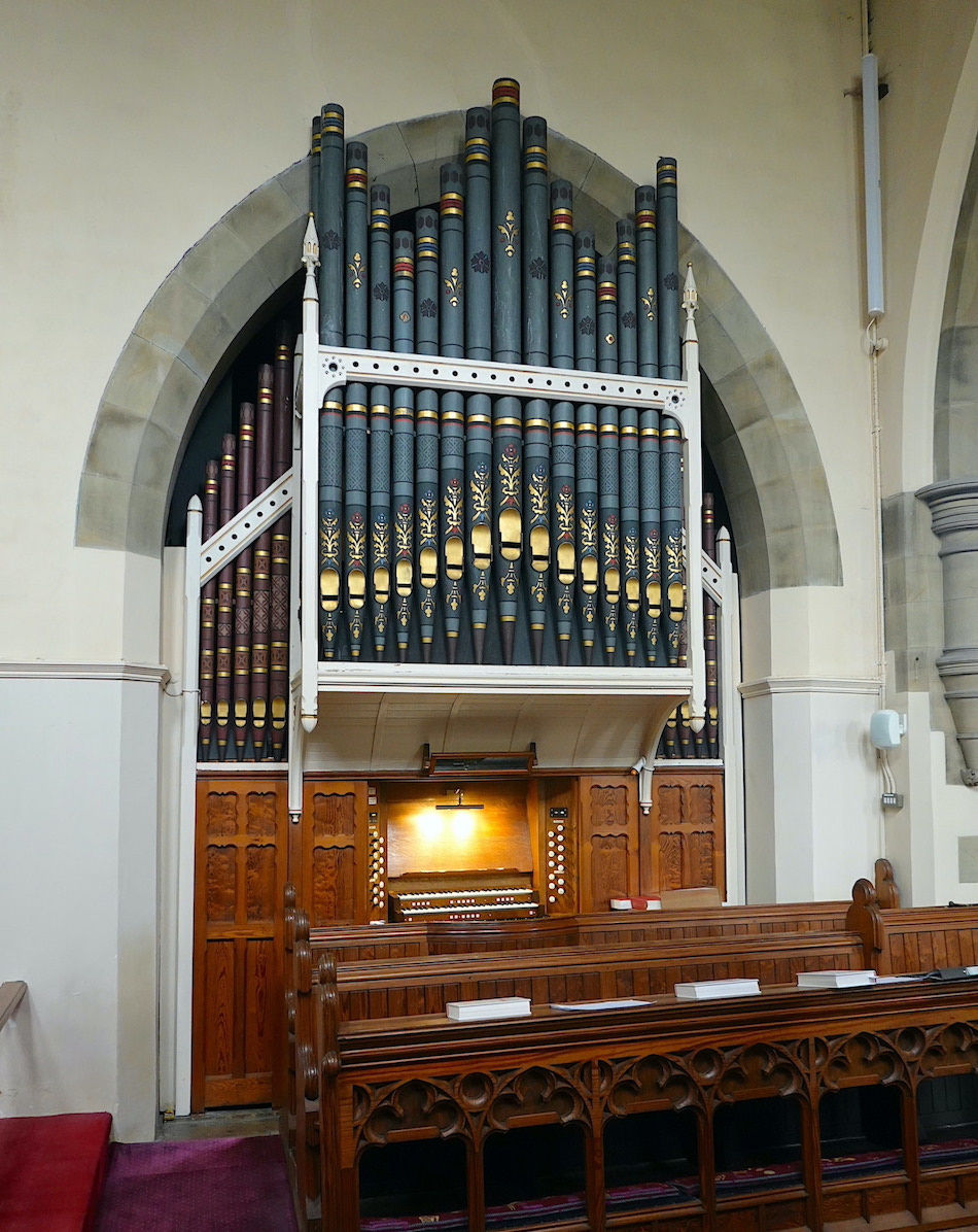 The newly restored organ in St David's Church, Holmbridge in Summer Wine Country west Yorkshire
