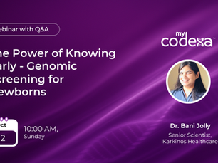 Family learning about genomic newborn screening during myCodexa webinar by Karkinos Healthcare.