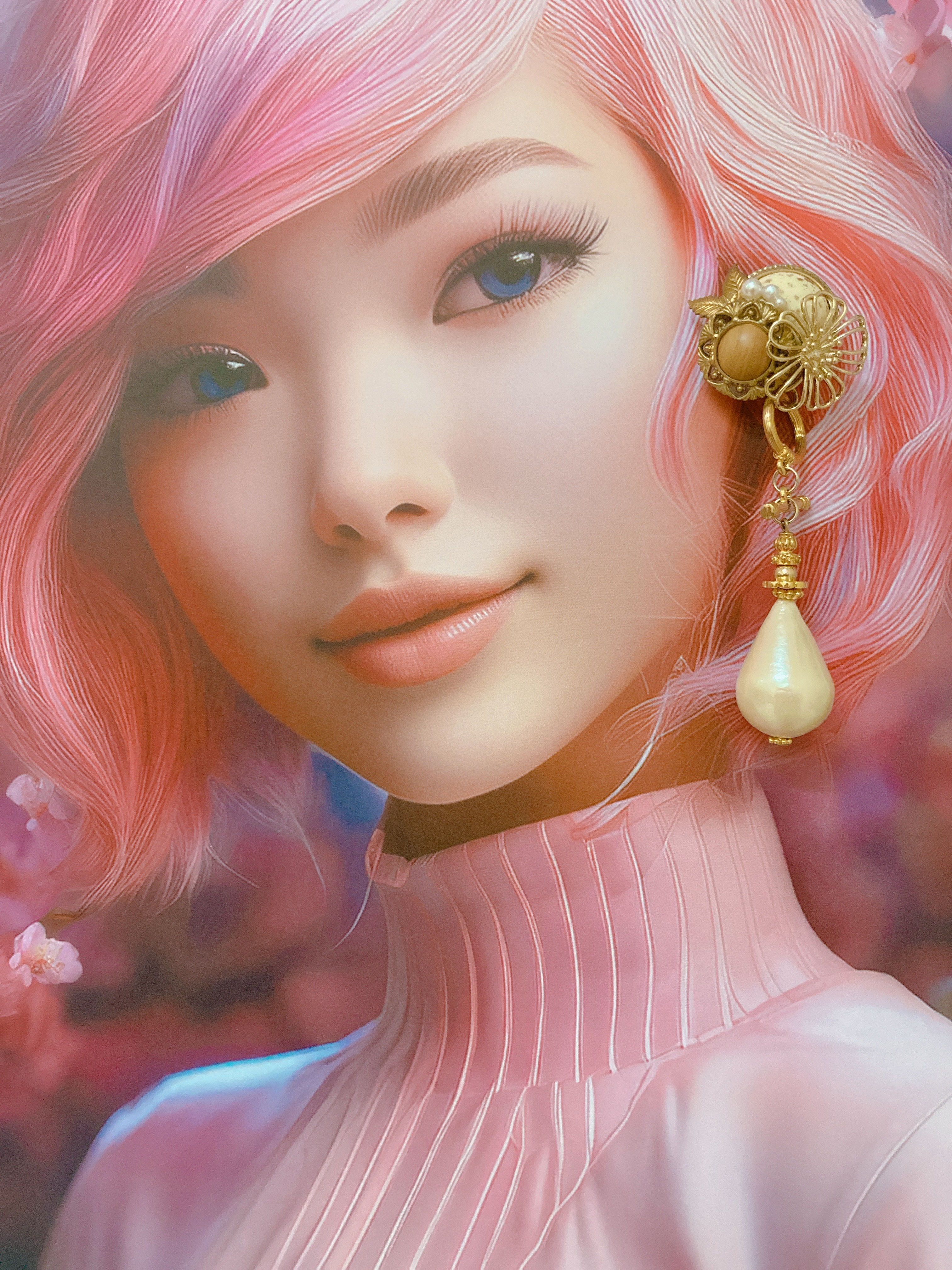 Japanese hand-made white button asymmetric earrings