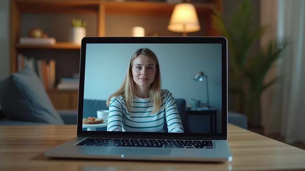 Close-up view of a laptop screen showing a virtual therapy session in progress