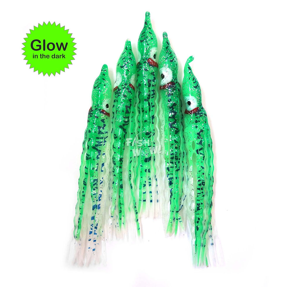 Thumbnail: 5" Glow Squid Skirt Crinkle Hoochies - 5 pieces