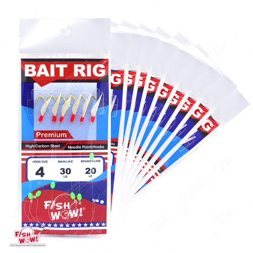 Sabiki Bait Fishing Rigs - Multi-Hook Rigs With Fish Skin, Assorted Sizes (2,4,6,8,10,12,14)