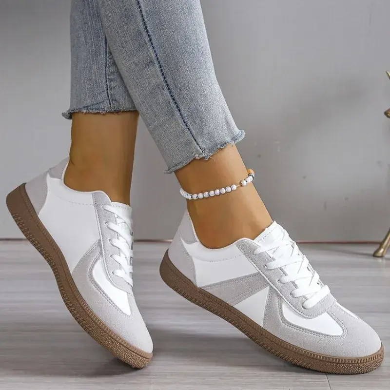 Miniatura: 2025 autumn new flat sports shoes for women fashionable mixed color lace up vulc