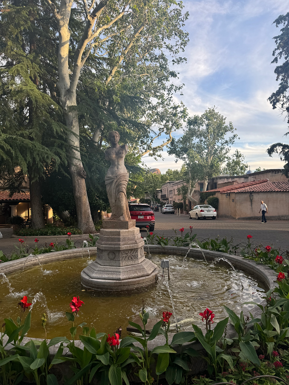 A fountain in a courtyard.