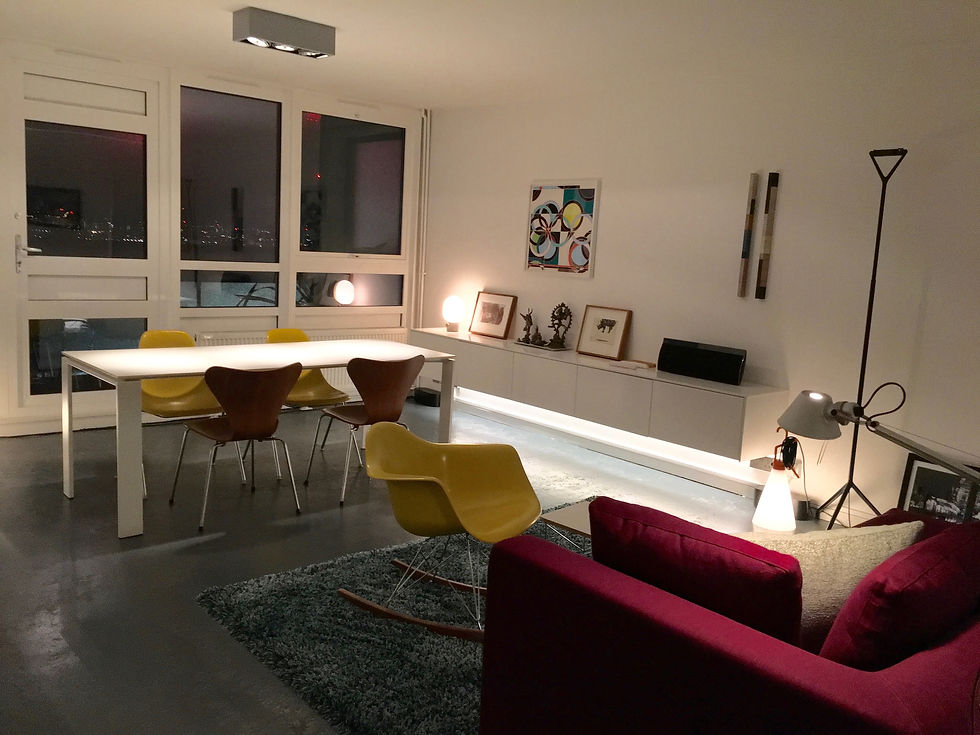 duplex apartment open-plan living nighttime
