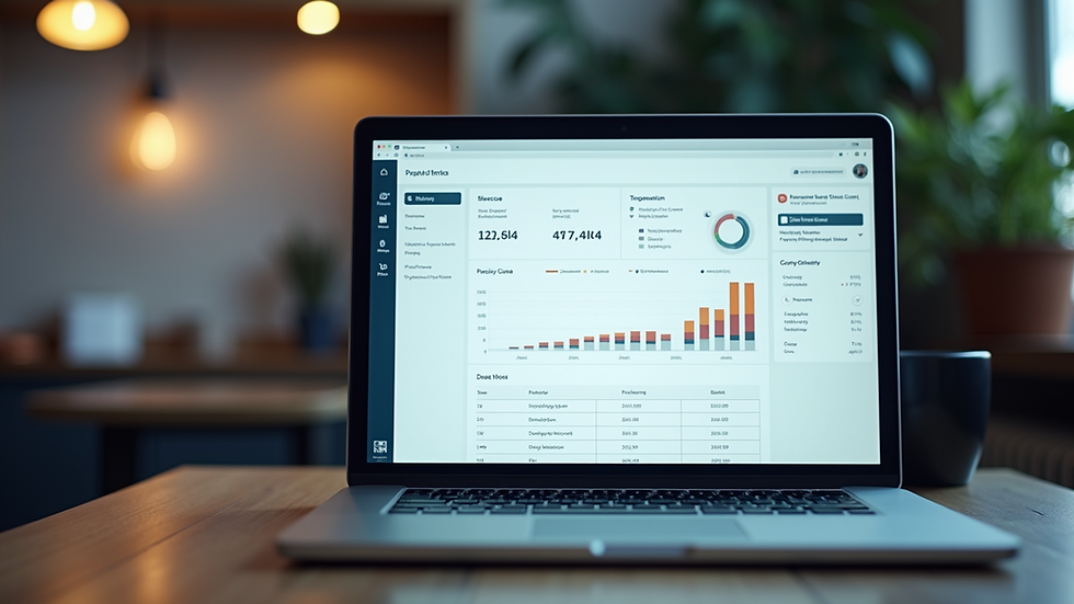 Eye-level view of a laptop screen showing a project management dashboard