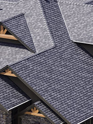 Blue coloured roof of a house