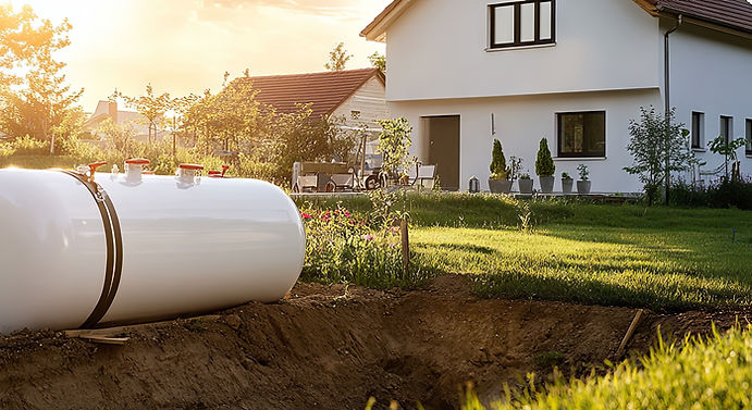White Propane Tank In Residential Backyard